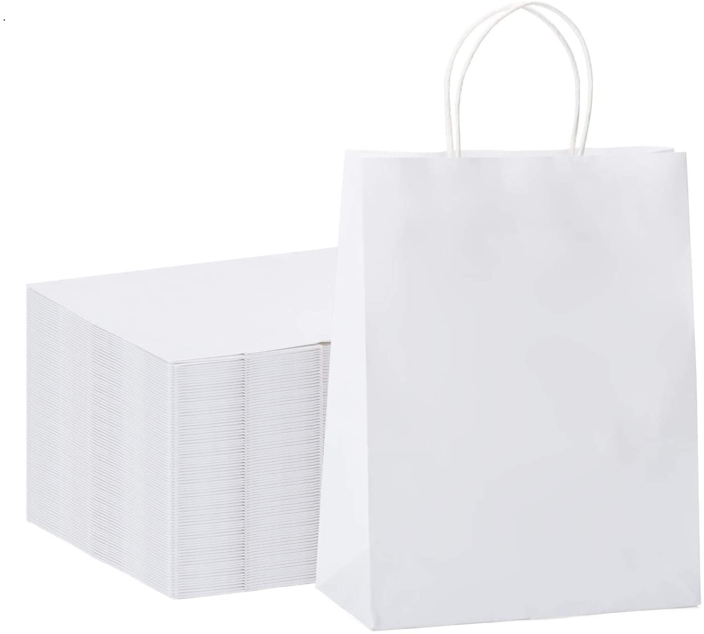 4.3 White Tengcong Kraft Paper Bags Gift Bags with Handles Shopping Durable Reusable Merchandise Retail Bags 25Pcs 12.6 9.8