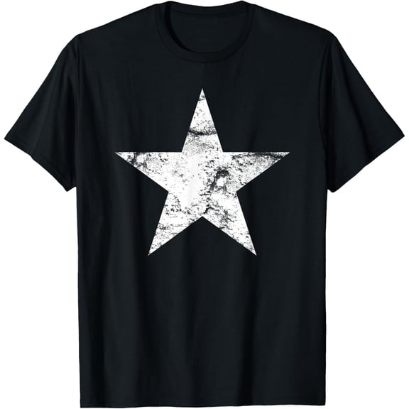 Vintage Distressed Star Graphic Tee - Retro Grungy Five-Point Star Print T-Shirt for Men Women - Casual Punk Rock Style Apparel