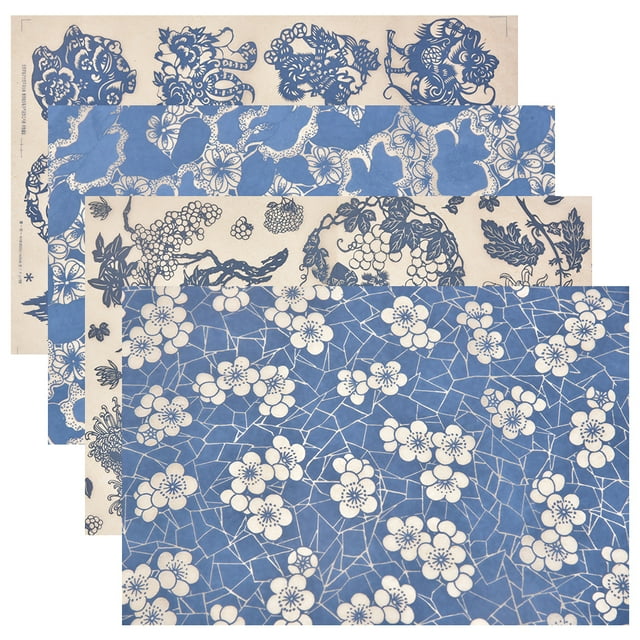 MOVTOTOP 4 Sheets Underglaze Ceramic Decals Underglaze Pottery Clay Transfer Underglaze Porcelain Decal (Mixed style)