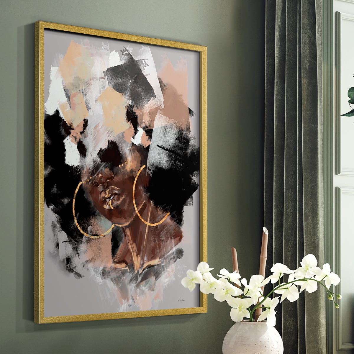 Afro Pop Framed Print in Gold Solid Wood Framed Print No Nail Hanging
