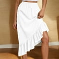 thumbnail image 2 of Womens White Skirts High Waisted Ruffle Hem Asymmetrical Flowy Elastic Midi Skirt White L, 2 of 8