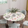 thumbnail image 2 of Pink Spring Floral Fitted Tablecloth with Elastic Edged, Round Table Cloth for Dining Table, Flowers Elegant Pastoral Rustic Waterproof Oil Proof Table Cover for Indoor Outdoor 45"-54", 2 of 8