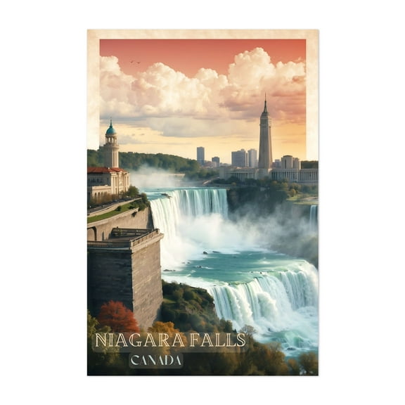 Niagara Falls Vintage Travel Poster - Natural Wonder Art - Niagara Falls Ontario Canada Illustration Unframed Wall Art Print 5 x 7 inches