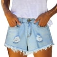 thumbnail image 5 of hoksml Women's High Waist Distressed Denim Shorts, Frayed Hem Jean Shorts, Casual Ripped Denim Shorts, 5 of 8