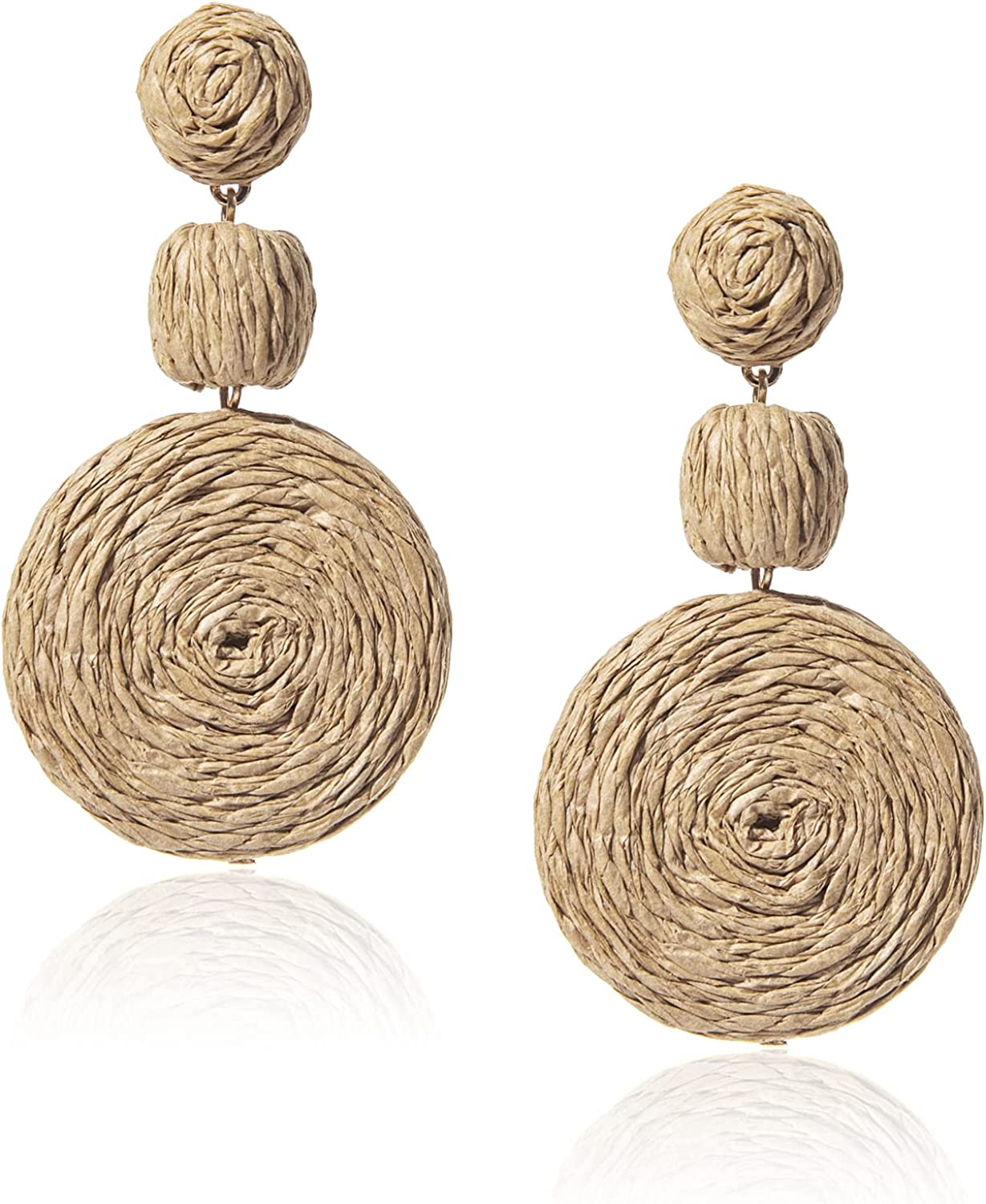 Boho Raffia Ball Earrings for Women, Statement Raffia Round Drop