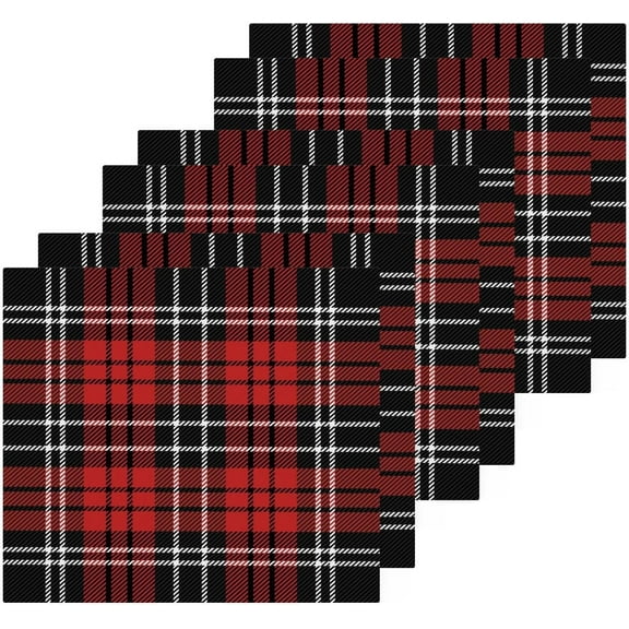 Coolnut 4 PCS National Tartan Red Black Washcloths, 12 X 12 Inches Cotton Wash Cloths, Highly Absorbent and Soft Face Towels for Bathroom,Gym,Hotel and Spa