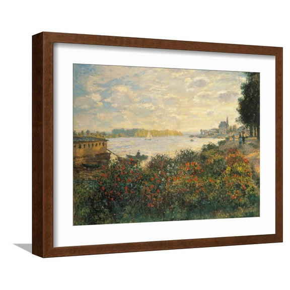 Art.com Red Flowers at the Bank at Argenteuil, 1877 Giclee Print by Claude Monet, Brown Frame Wall Art, 21" x 17"