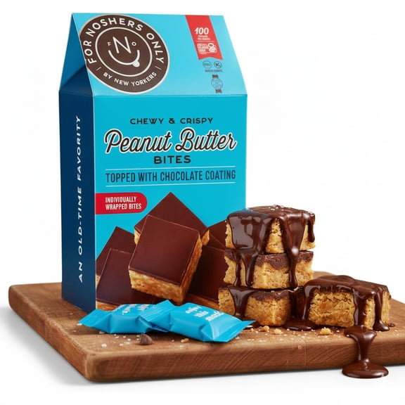 For Noshers Only - BCF26 Peanut Butter Bites - Kosher Free Vegan Gluten Free Chocolate Peanut Butter Crispy Rice Treats - Vegan Dessert, Sweet Snack Packs - Individually Wrapped Snacks (Box of 8)