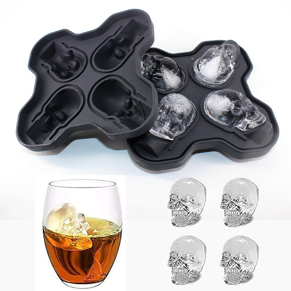 Details about   4xSilicone 3D Skull ICE Cube Tray Maker Round Ball Sphere Mold Whiskey Cocktails 