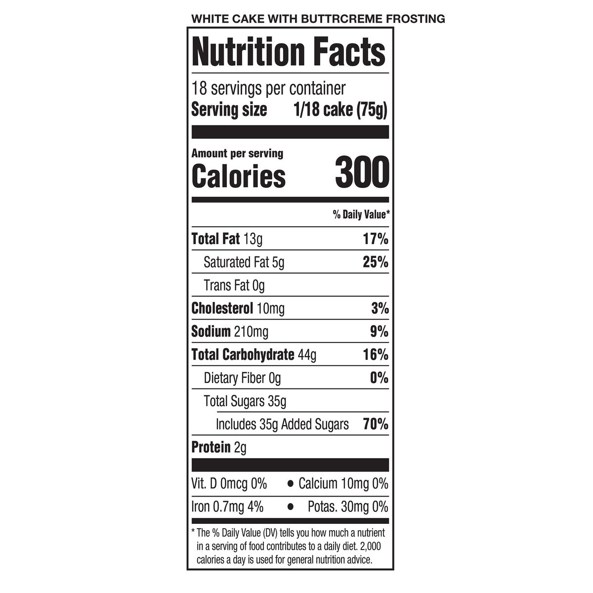 Freshness Guaranteed White Cake, Vanilla Naturally and Artificially Flavored Buttercream Frosting, 1/4 Sheet, Serves 18, 55 oz (Baked)
