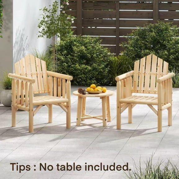 Auranook 2PCS Outdoor Wood Armchair w/Armrests and Reclined High Backrest for Porch