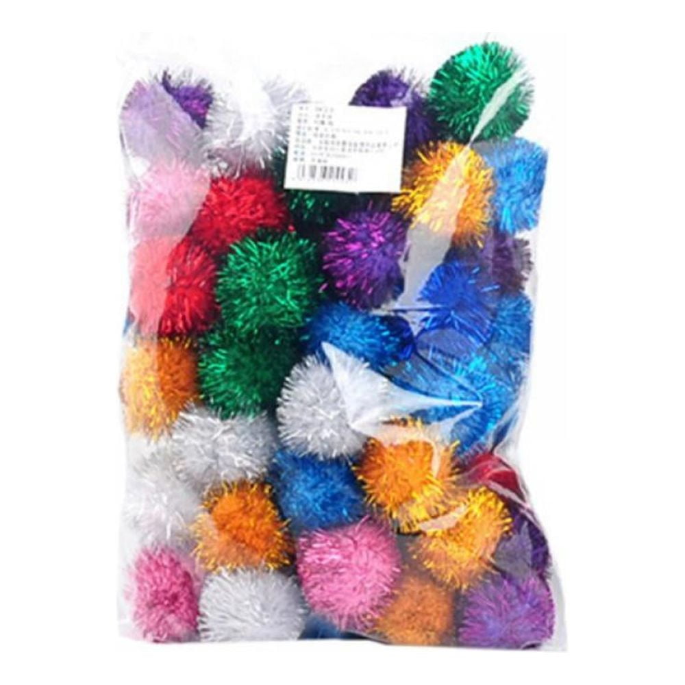 Arts Craft Pom Poms Glitter Poms Sparkle Balls鈥揂ssorted Color (1.38 Inch  with Glitter Tinsel- 50 Pack) 