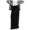 thumbnail image 3 of AGWOLF Women's Sparkle Sequin Maxi Skirt Glitter High Waist Stretchy Long Skirts Night Out Bodycon Party Clubwear Black, 3 of 6