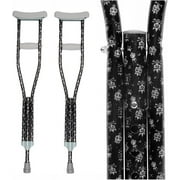 My Crutches - Youth Junior Crutches for Kids w Adjustable Handgrip and Length! for Children 3'9" to 4'5" - Made of Lightweight Durable Aluminum with Underarm Padding - Crossbones