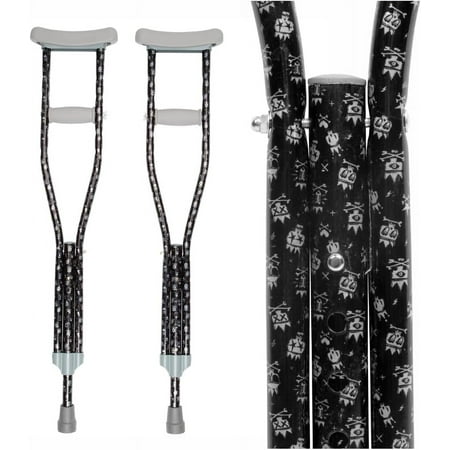 My Crutches - Youth Junior Crutches for Kids w Adjustable Handgrip and Length! for Children 3'9" to 4'5" - Made of Lightweight Durable Aluminum with Underarm Padding - Crossbones