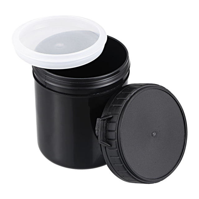 Unique Bargains Plastic Paint Pail 0.08 -Gallon/300mL with Sealing Strip Lids Black 2Packs