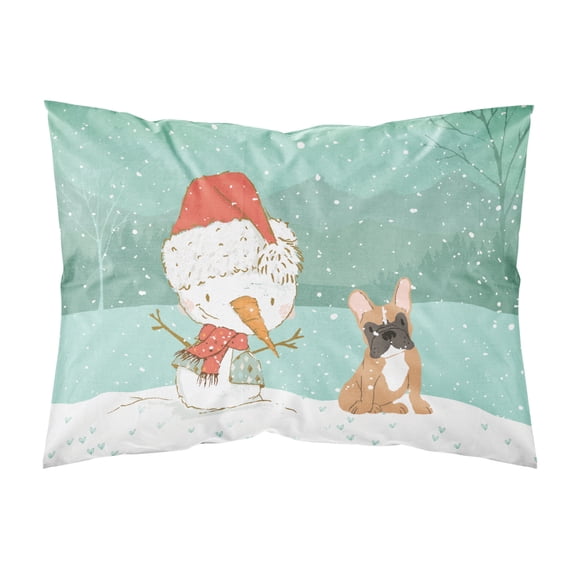 Fawn French Bulldog Snowman Christmas Fabric Standard Pillowcase