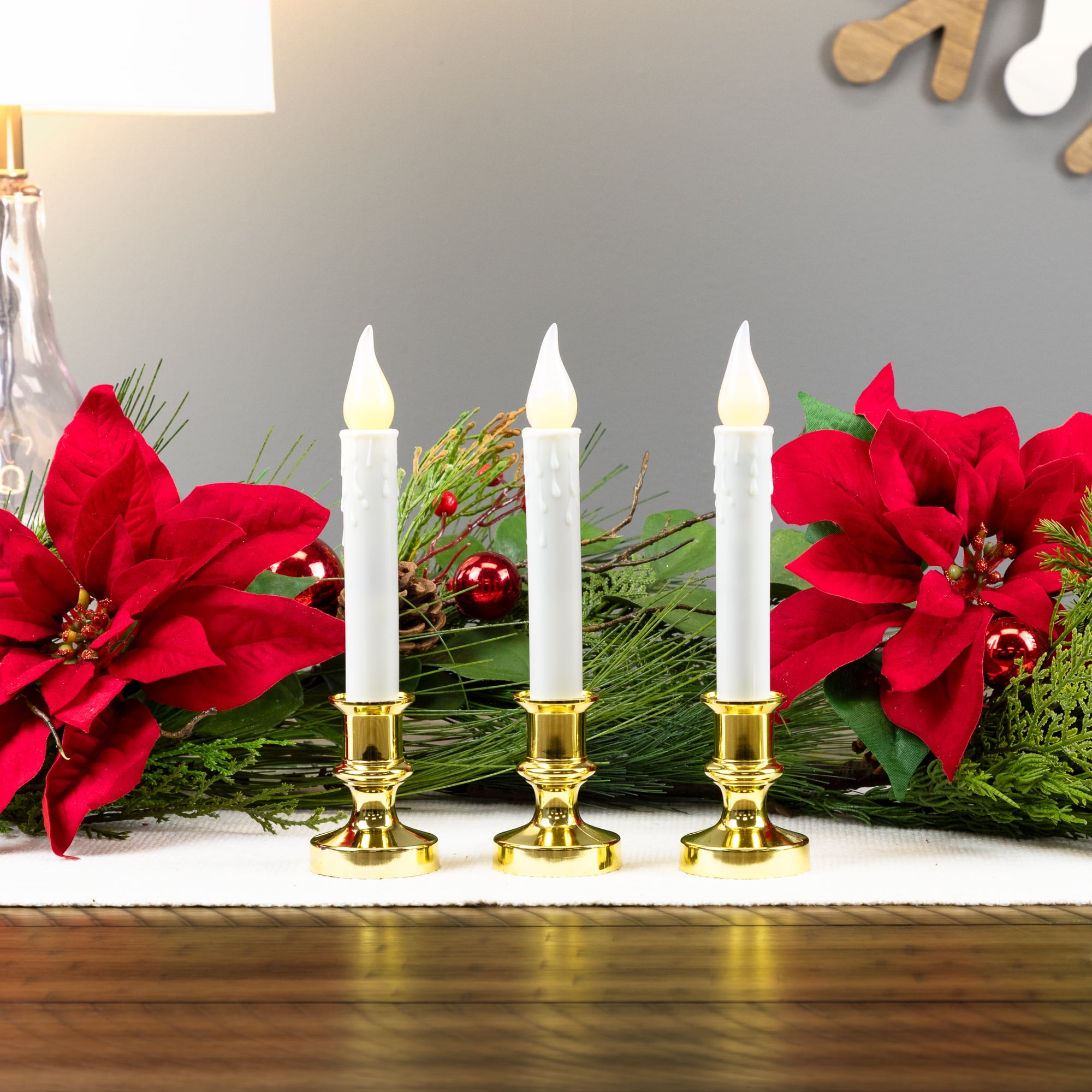 Set of 3 White LED C5 Flickering Window Christmas Candle Lamps with Timer 8.5"
