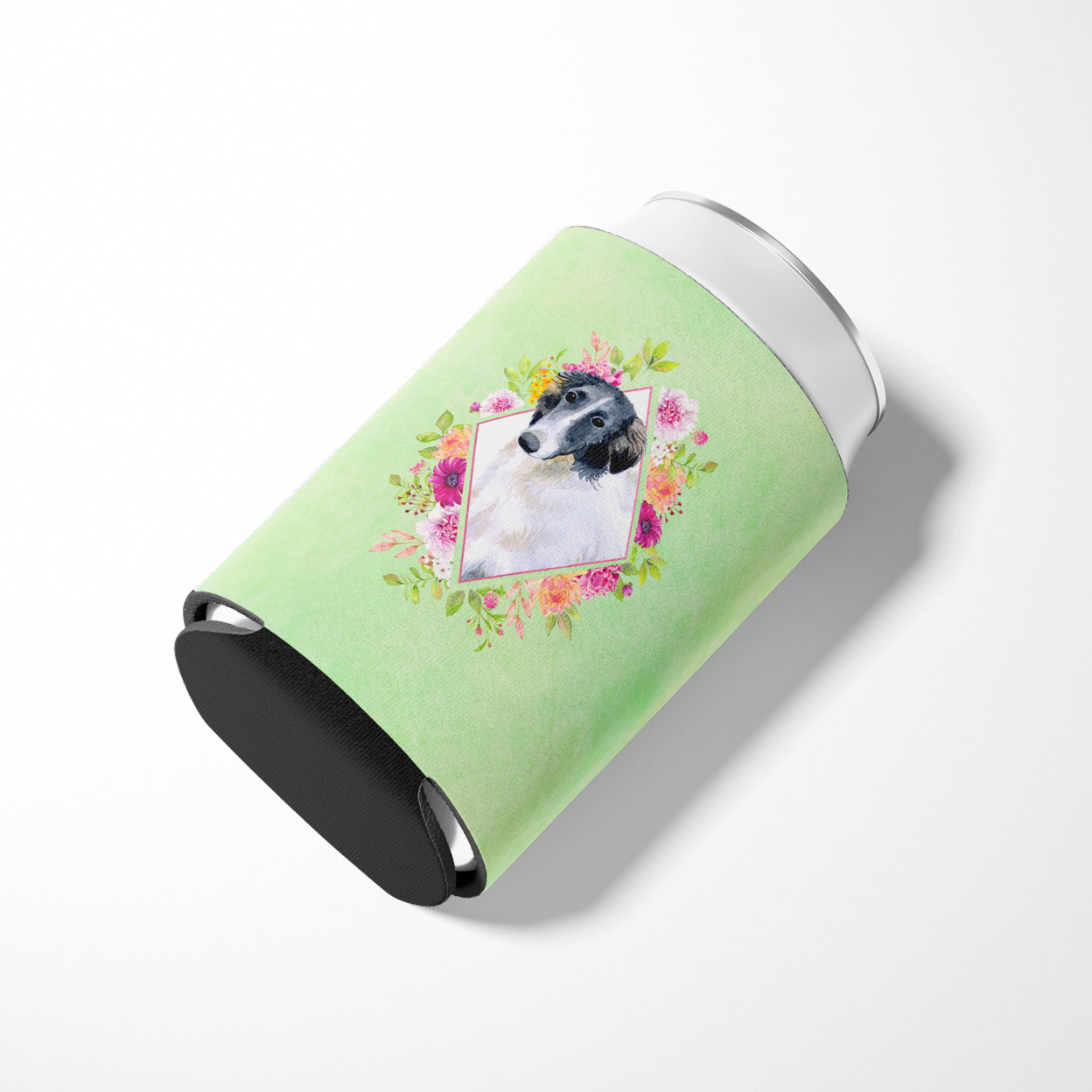 Carolines Treasures CK4282CC Borzoi Green Flowers Can or Bottle Hugger Can Hugger multicolor