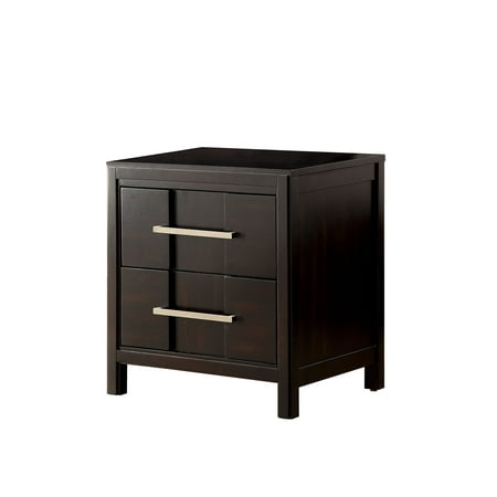 Transitional Solid Wood Night Stand With Two Drawers, Espresso Brown