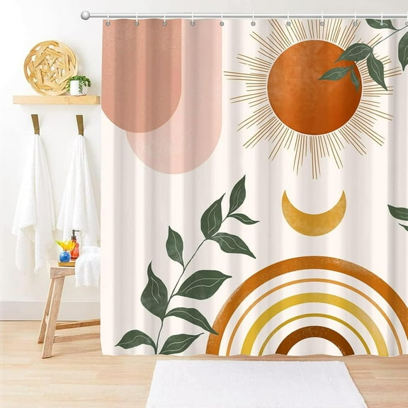 CyanCloud Shower Curtain Sun Moon Shower Curtain for Bathroom 180 * 180CM Machine Washable Waterproof Fabric Curtain for Home Bathroom Hotel Decor, Floral Shower Curtain with Hooks