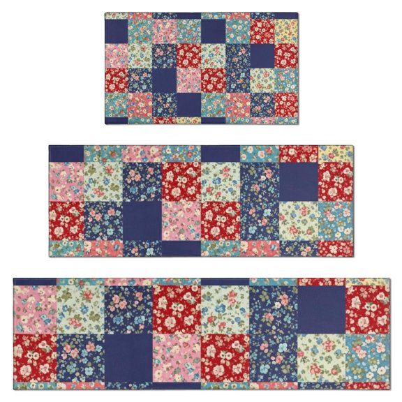 Pioneer Flower Floral Print Pattern Kitchen Rugs Sets Of 3,Kitchen Runner Rugs Non Skid Washable,Decorative Kitchen Floor Mats for Kitchen,Sink,Laundry,17X30 Inch 17X47 Inch 17X59 Inch
