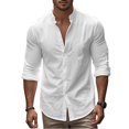 thumbnail image 4 of ZZwxWA Mens Crew Neck Long Sleeve Shirt Casual Solid Color Blouse Button Down Up Holiday Shirts Fit Versatile Tshirt Tops Cotton Linen, 4 of 6