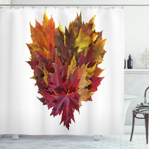 Ambesonne Fall Leaves Shower Curtain, Mix Leaves Heart Shaped, 69"Wx70"L, White and Multicolor