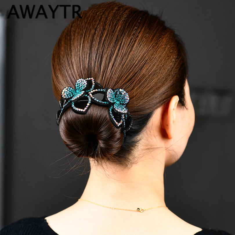 Women's Crystal Rhinestone Hair Clips Claw Clamp Hairpin Bun Net Ponytail Holder