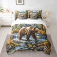 thumbnail image 3 of Homewish Wild Animal Bear 7-Piece Bedding Comforter Set,Natural Landscape King Bedding Sets,Green Blue Brown Bed Sheets For Boys Kids,Ultra Soft Home Decor Reversible, 3 of 9