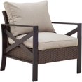 thumbnail image 1 of LOKATSE HOME Outdoor Single Wicker Sofa Armchair, Patio Bistro Rattan Chair with Side X Shaped Steel Frame Leg, Thick Cushion, Brown, 1 of 5