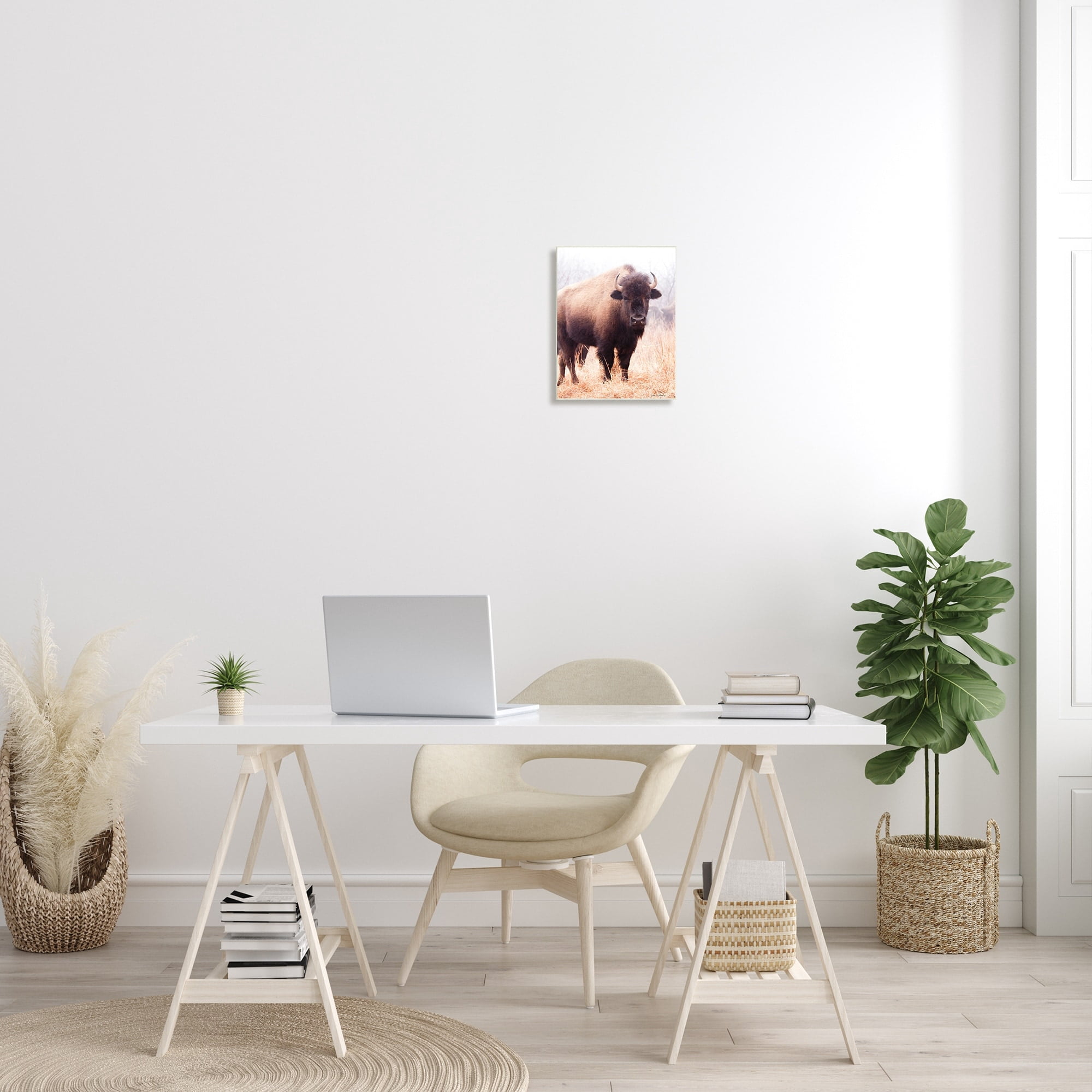 Wild Cattle Bison Grassy Autumn Field Cool Tones 10 in x 15 in Framed Photography Art Print, by Stupell Home Décor