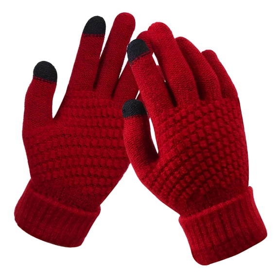 TELOLY Thermal Winter Gloves for Men Women Fingerless Driving Leather Thin Touch Screen Knitted Waterproof Wrist Gloves Mittens Red One Size