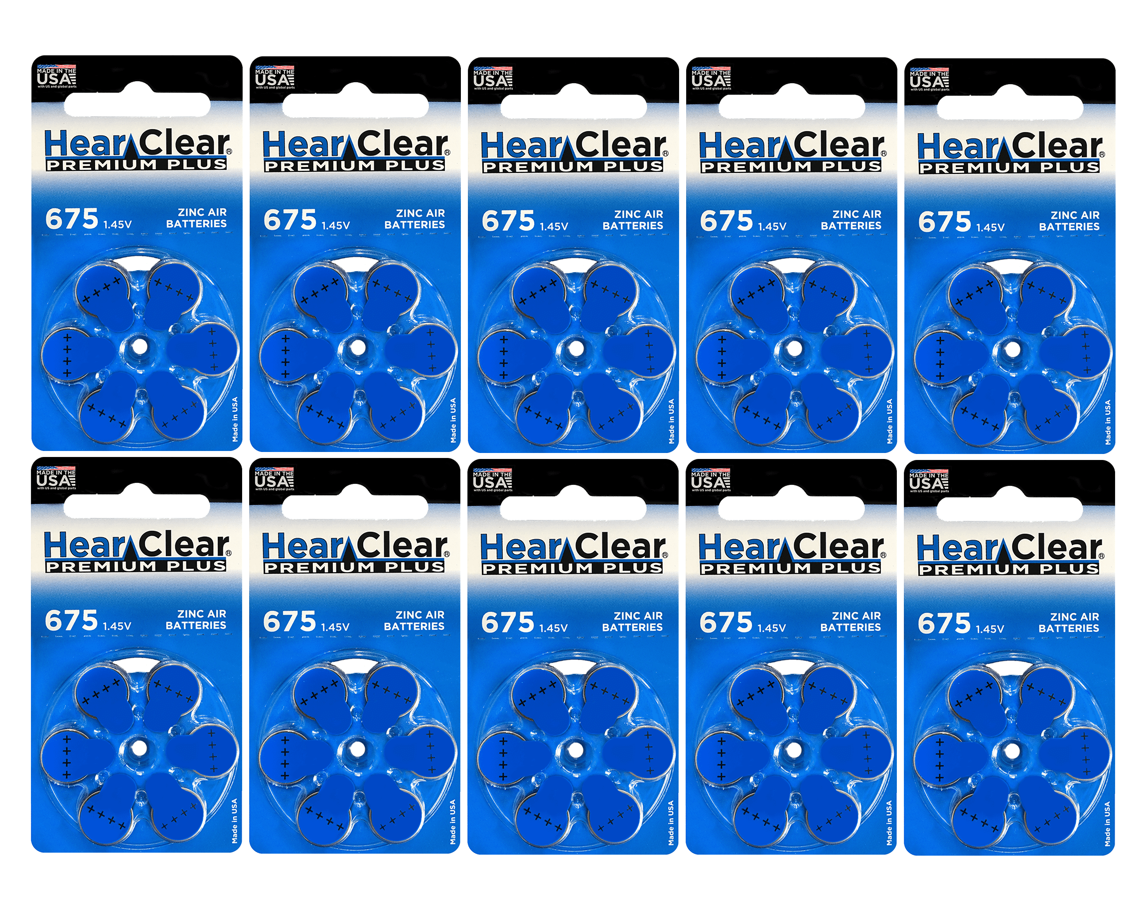 Hearclear Size 675 Zinc Air 1.45V Hearing Aid Batteries Blue Tab (60
