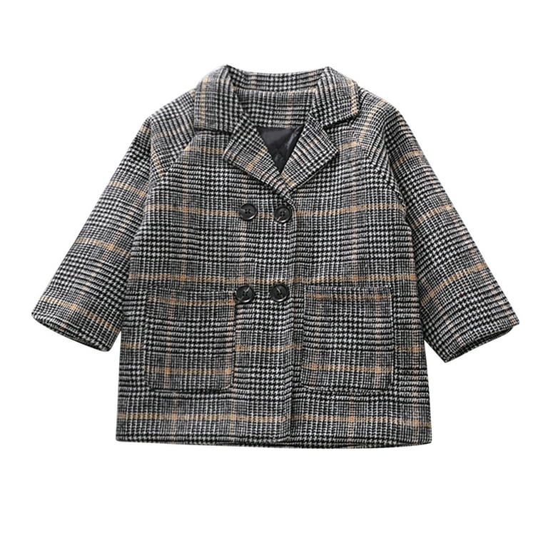 Toddler Kids Baby Girls Boys Plaid Coat Elegant Notched Collar