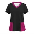 thumbnail image 2 of BiZtdJrK Todays Sales Womens V Neck Tshirts 2025 Summer Loose Fit Short Sleeve Work Scrub Tops Trendy Color Block Scrubs Blouses with Pockets Black M, 2 of 4