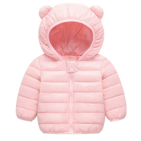 

DNDKILG Toddler Baby Boy Girl Padded Coat Children Thicken Zip Up Fall Winter Outerwear Hooded Long Sleeve Puffer Jacket Pink 1Y-4Y