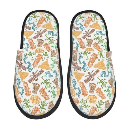Balery Simple Drawing Slient Indoor Furry Fleece Comfort House Shoes Soft Non-Slip Home Shoes Cotton slippers House Slippers-- Large