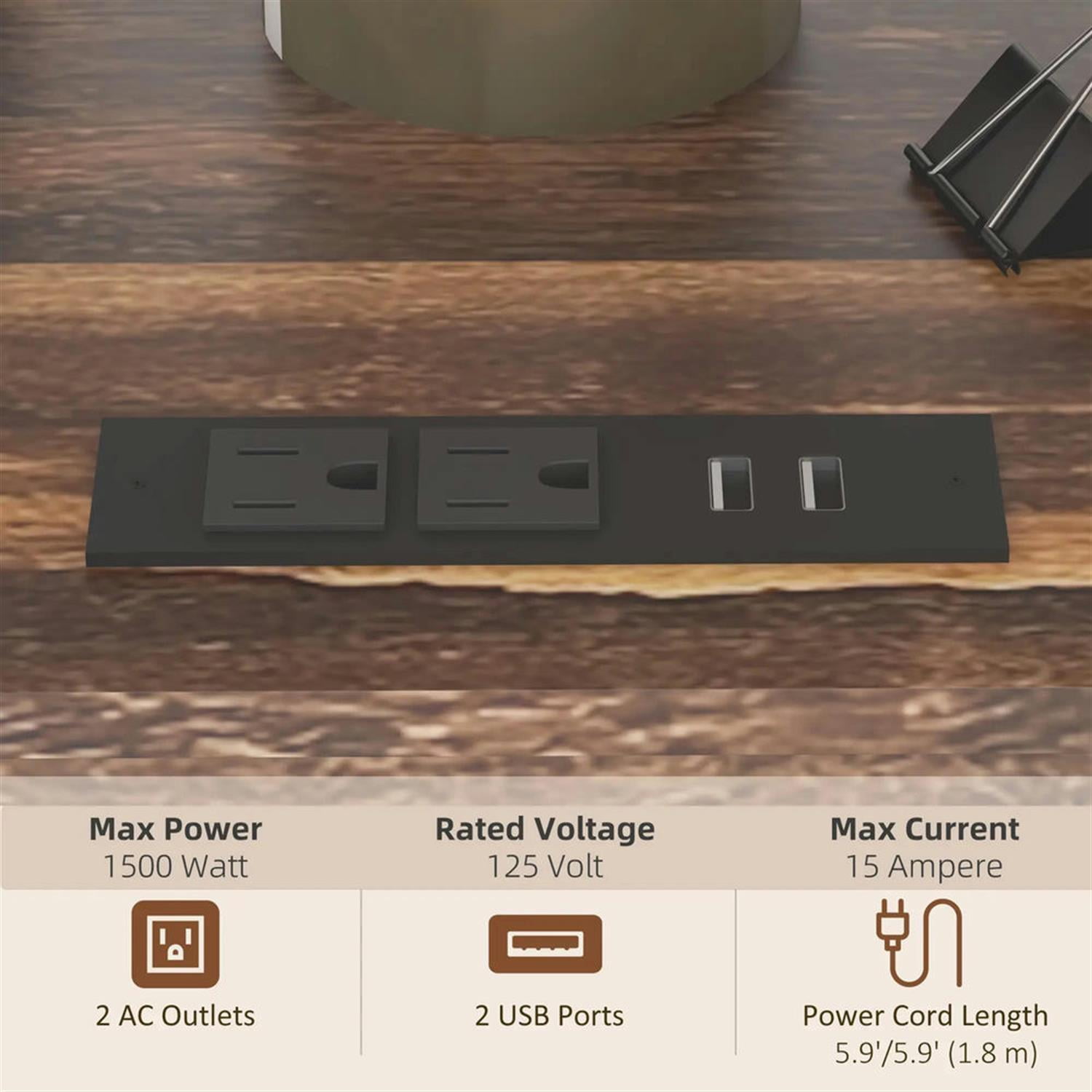 Demi Bonn Rolling Filing Cabinet with Castors, Socket and USB Charging Ports, Industrial File Cabinet for Home Office, Desk Printer Stand, Brown