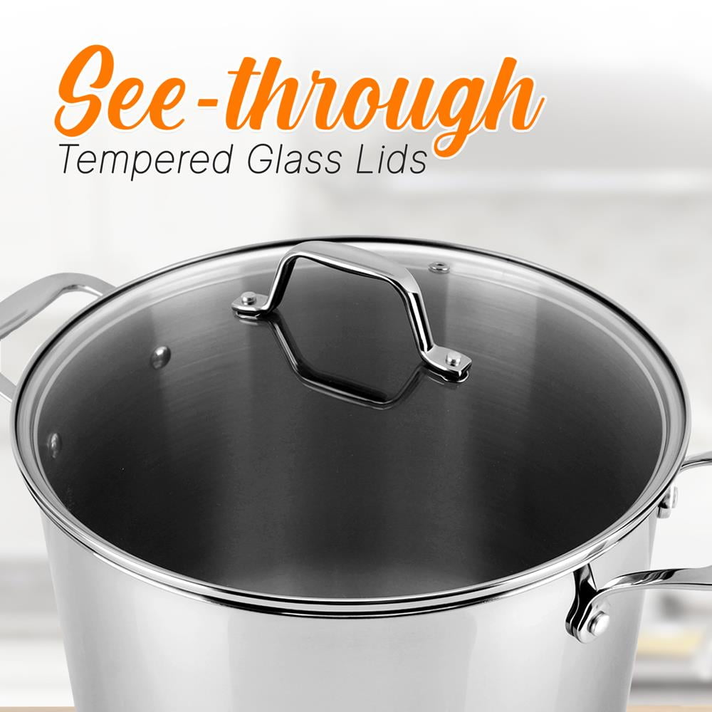 Cookware Stockpot Lid, See Through Tempered Glass Lids, Works with Model: NCSP16, Stain Resistant and Easy to Clean