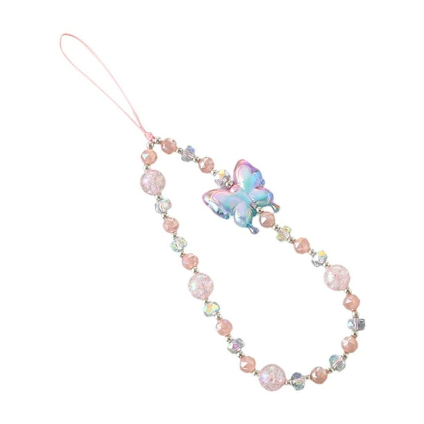 Cordón de cuentas para teléfono, correa para teléfono, accesorio para , muñequera decorativa con cuentas, multiusos, regalo ideal, Rosa