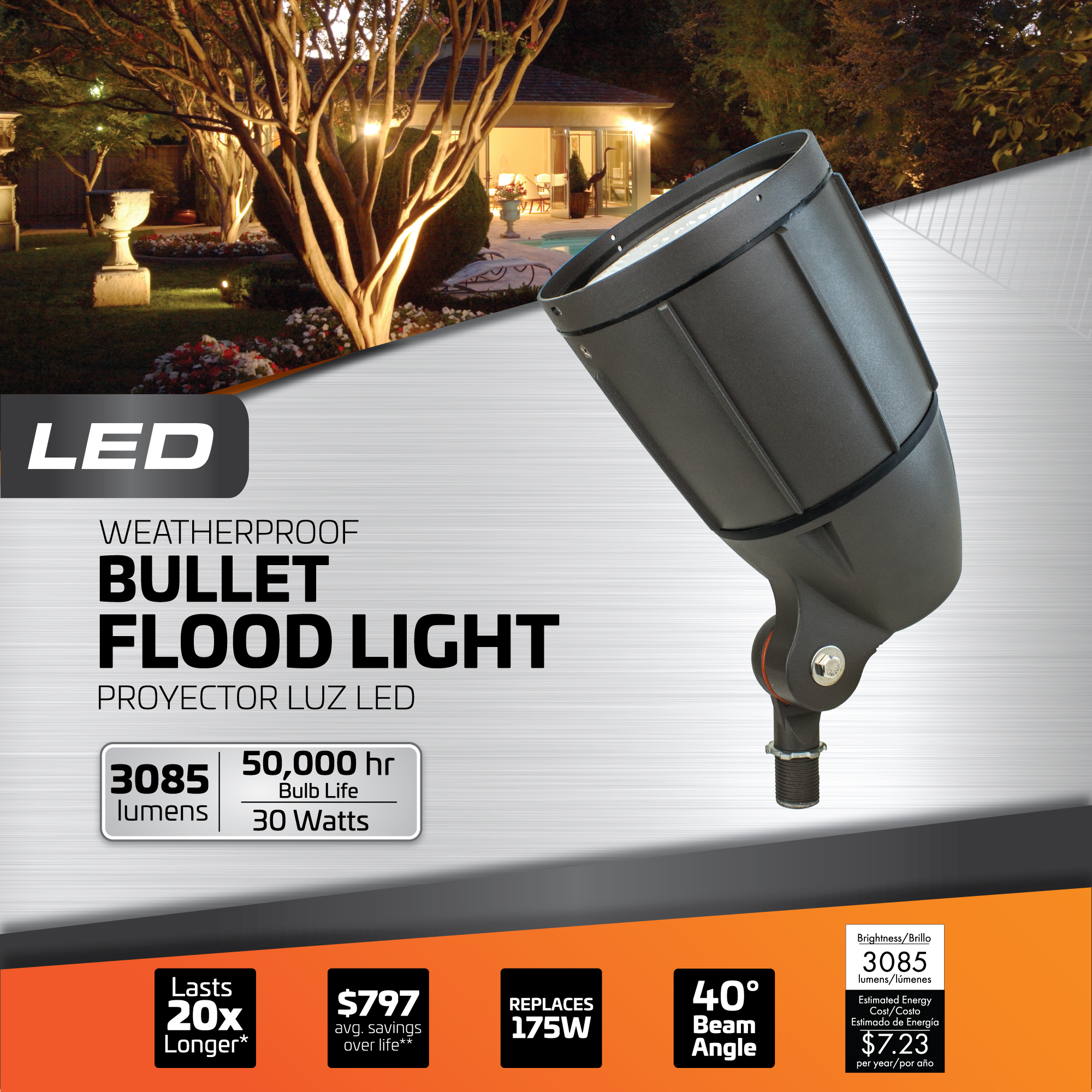Newhouse Lighting BLF30BRZ 30-Watt Outdoor LED Flood Light, Weatherproof, Bronze. For use in flag pole, flood, backyards, playground, and landscape lighting applications. - image 3 of 6