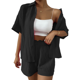 thumbnail image 2 of Conjuntos de Dos Piezas de Pantalones Cortos de Verano para Mujer, Top, Pantalones Cortos, Ropa de Descanso, Playa, Vacaciones, Chándales, Negro, Talla M, 2 of 7