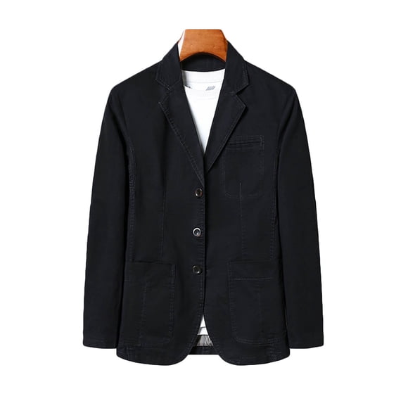 Men's Casual Blazer Jacket, Long Sleeve Solid Color Button Closure Suit Style, Lightweight Cotton for Business Office and Outdoor Wear, Fashion Outerwear