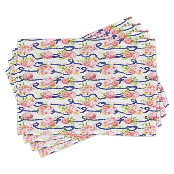 Ambesonne Navy and Blush Place Mats Set of 4, Marine Floral, Standard Size, Navy Blue Pink Green