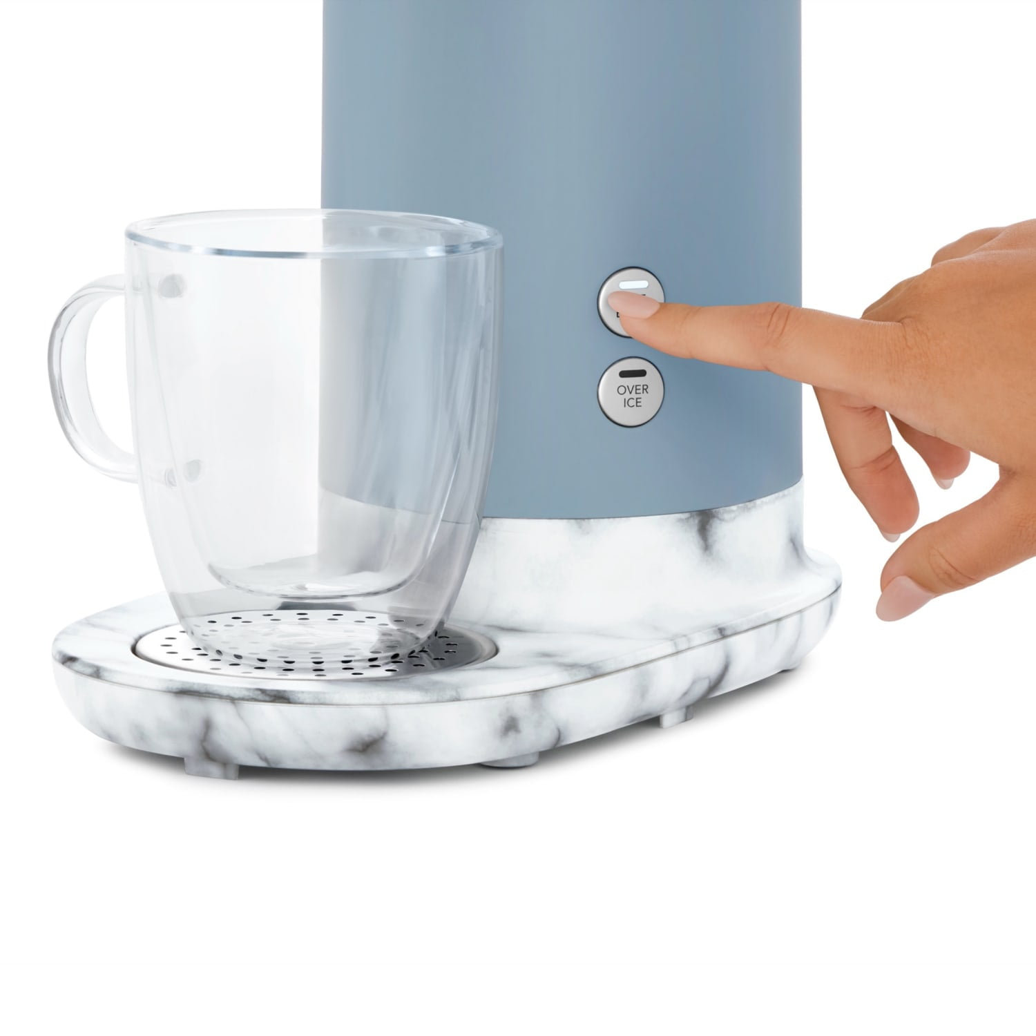 Mr. Coffee Single-Serve Iced and Hot Coffee Maker with Reusable Tumbler and Gold Tone Coffee Filter, Blue and Marble