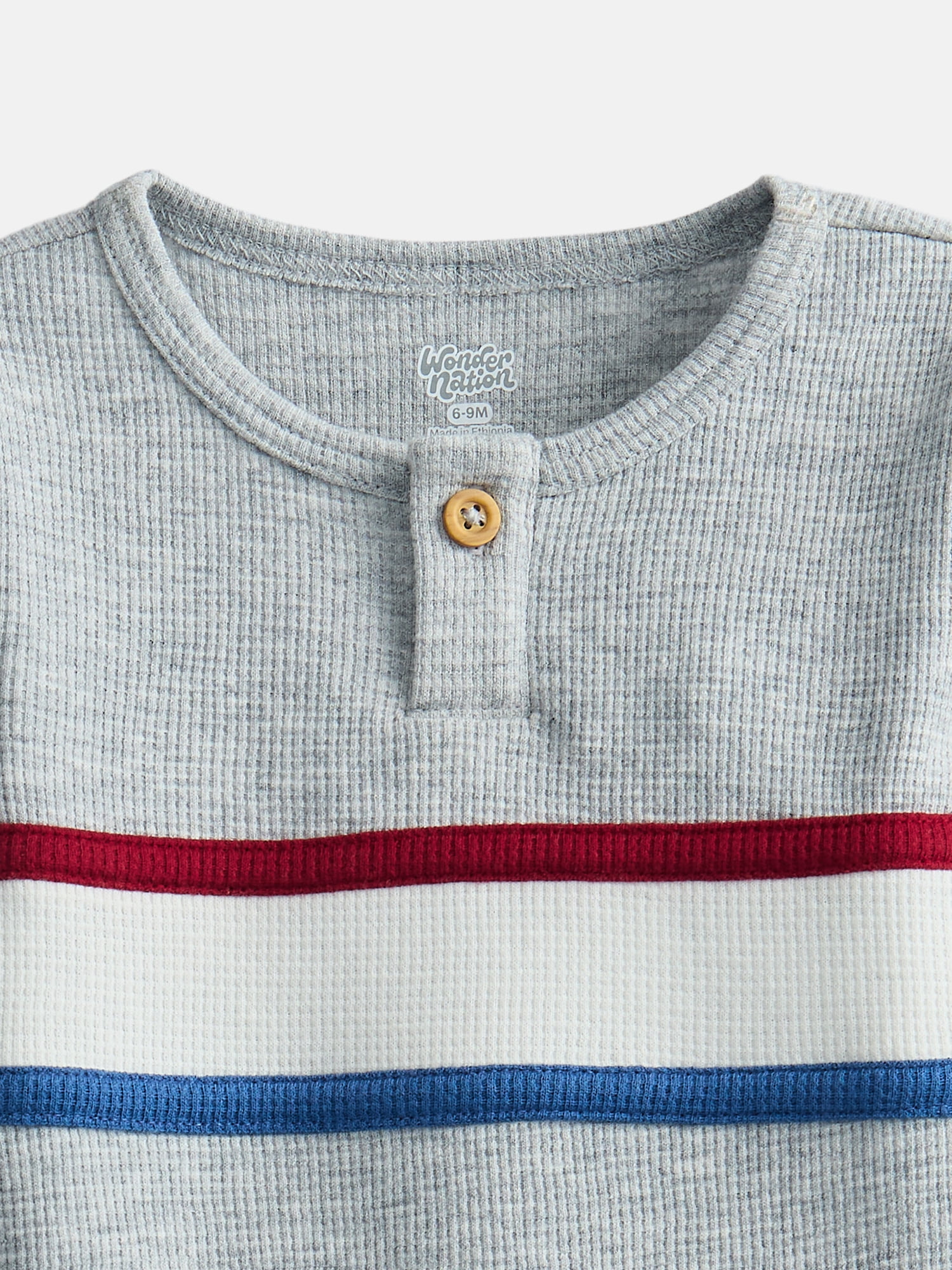 Wonder Nation Baby Boys' Thermal Henley Bodysuit with Long Sleeves, Sizes 0M-24M