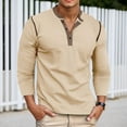 thumbnail image 2 of KHONTS Men's Henley Long Sleeve Shirts Casual Button T-Shirt Classic Basic Cotton Lightweight Stylish Pullover Tees Beige XXXL, 2 of 7