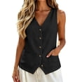 thumbnail image 2 of Cotton Linen Vest Tops for Women, Button Down Sleeveless Shirts, Business Casual Tank Vests Top Summer Fashion 2026 （Black,L）, 2 of 6