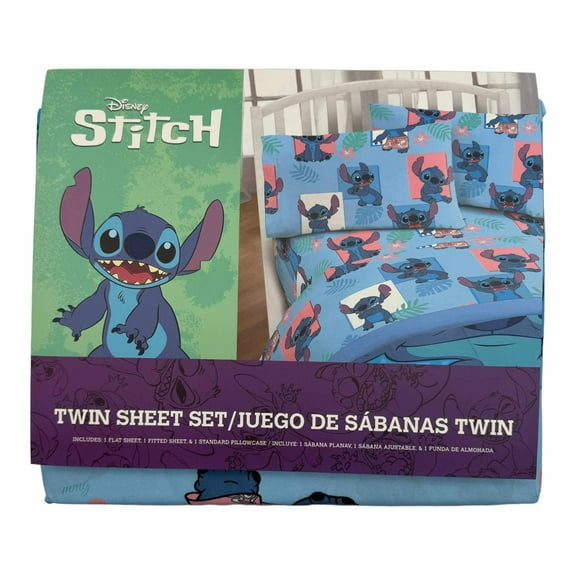Disney Stitch Aloha 3-Piece Multicolor Bed Sheet Set, Twin - Machine Washable